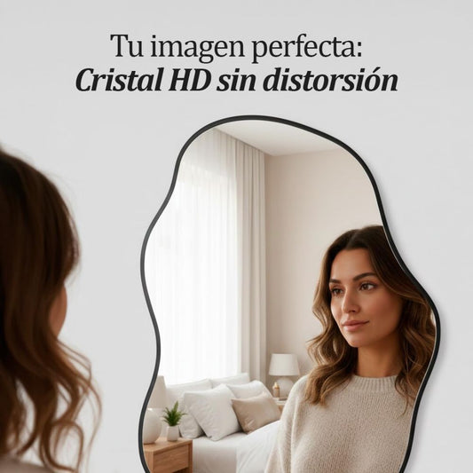 Espejo Irregular de Pared con Marco de Aluminio Negro - Marctani