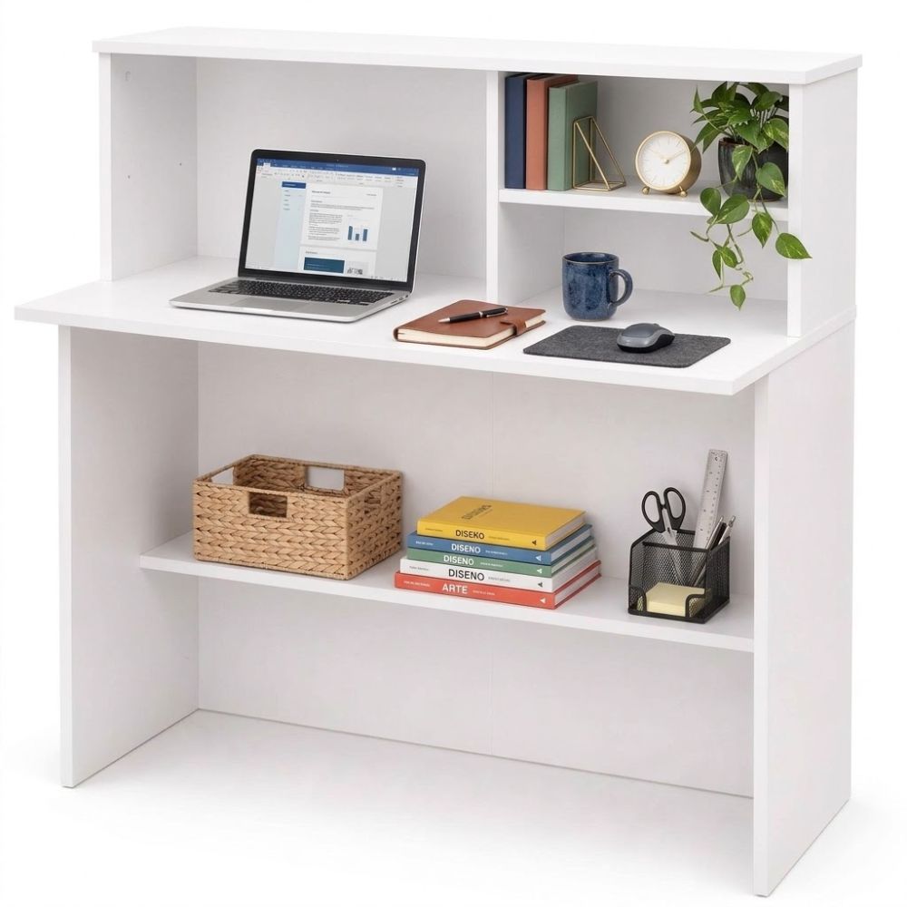 Mostrador de recepción blanco de MDF Marctani para tiendas y oficinas.