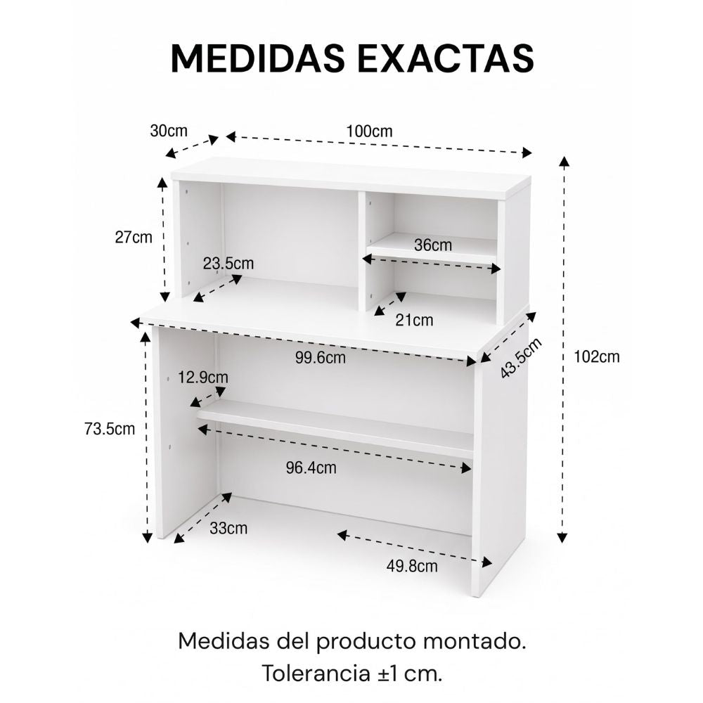 Espacio interior oculto del mostrador de recepción para portátil y TPV.