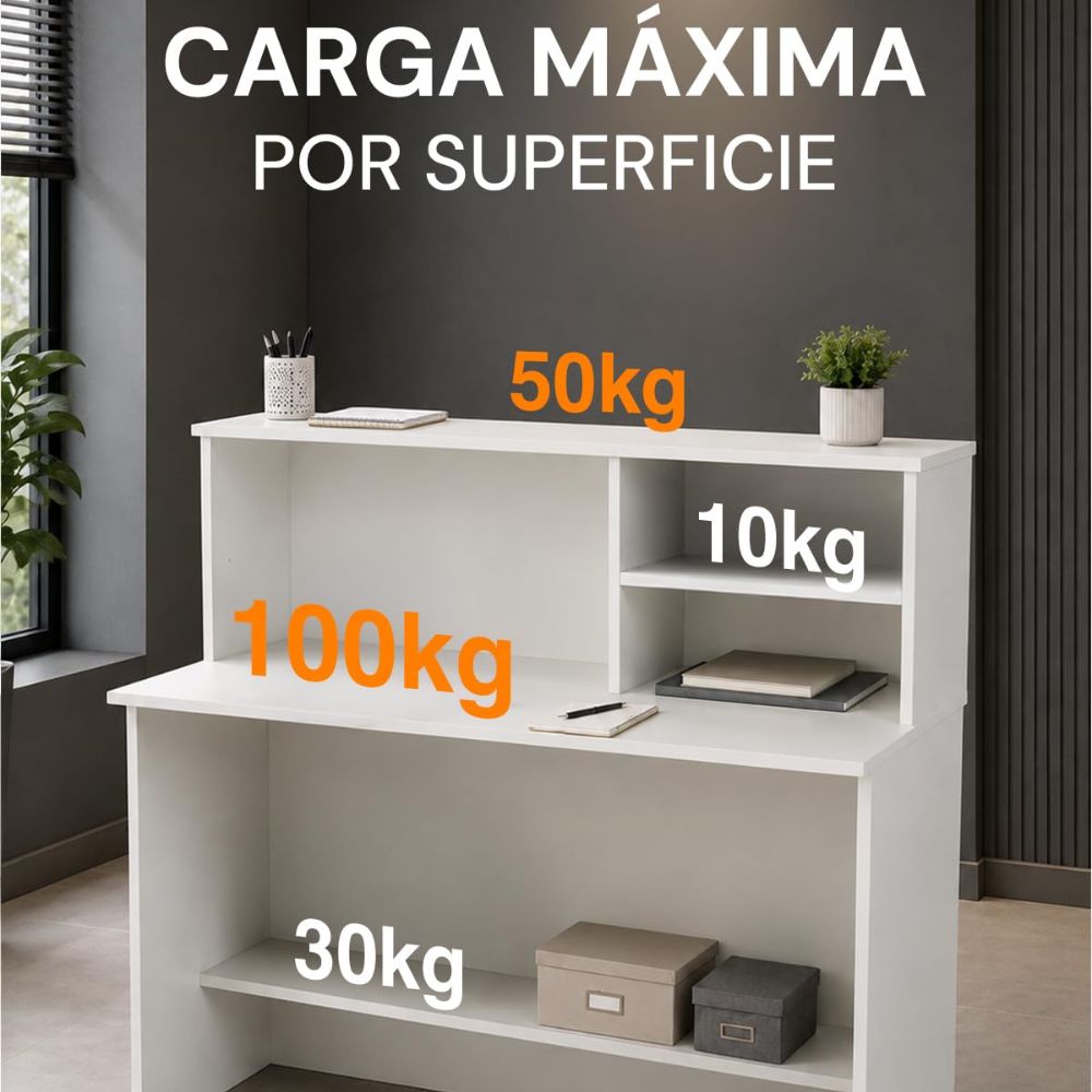 Mostrador de recepción blanco de alta densidad equipado en una peluquería moderna.