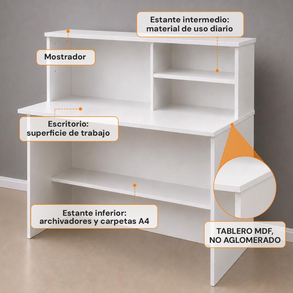 Mostrador de Recepción Blanco MDF, 100x43.5x102 cm, para Tienda y Peluquería