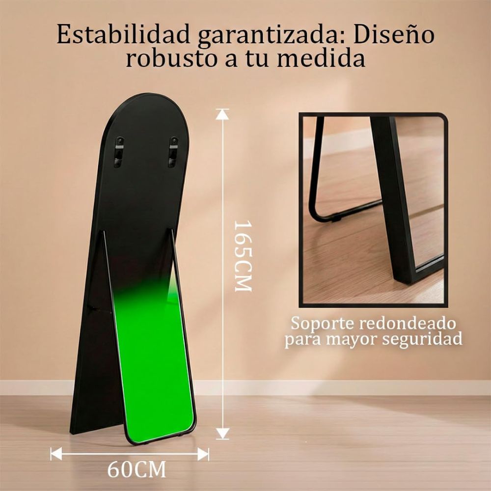 Marctani Espejo Cuerpo Entero Arqueado, Aluminio, 3 Formas de Uso (Dorado/Plateado, Varias Medidas)