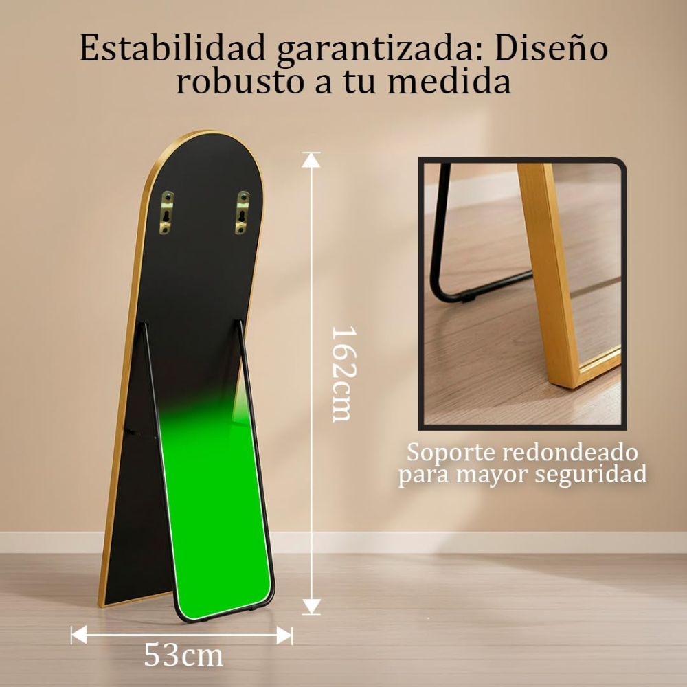 Anclajes de seguridad preinstalados para colgar en pared el espejo arqueado.
