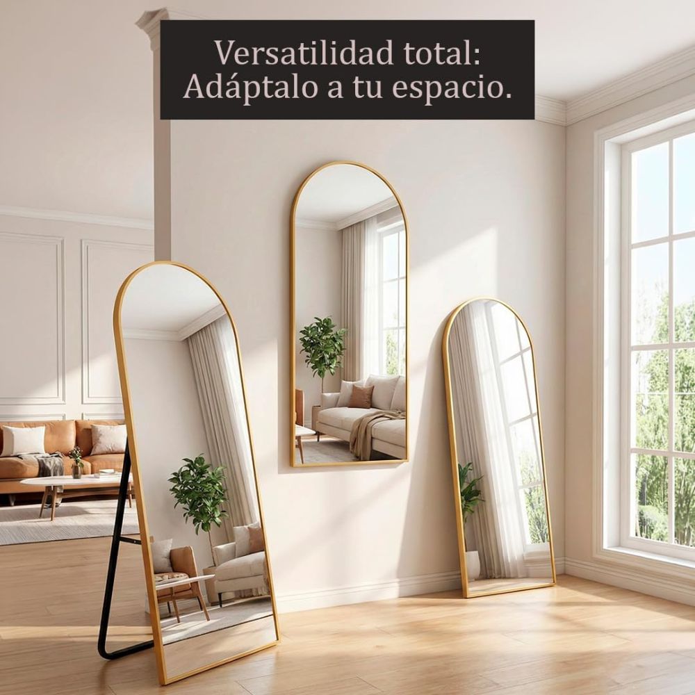 Marctani Espejo Cuerpo Entero Arqueado, Aluminio, 3 Formas de Uso (Dorado/Plateado, Varias Medidas)