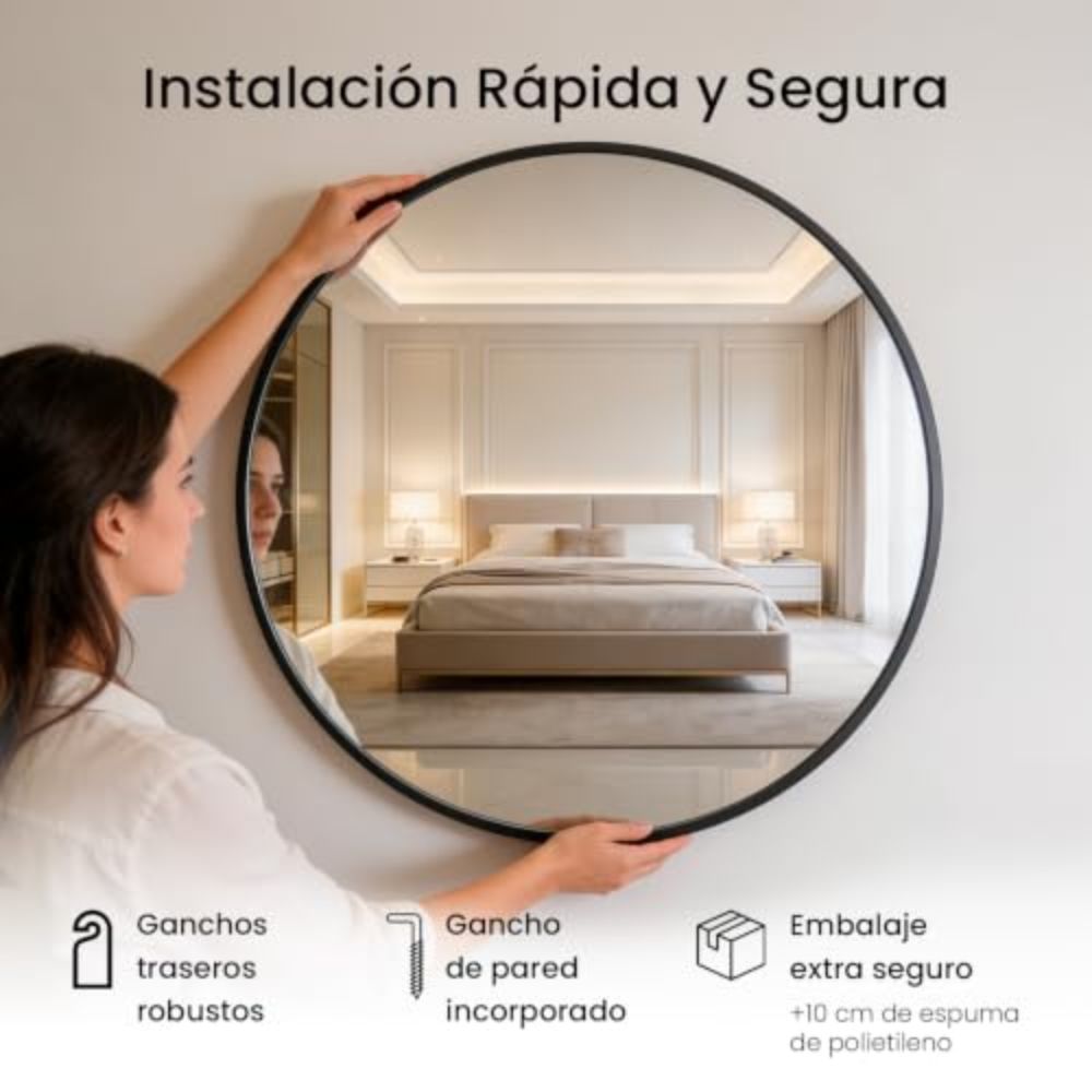 Diferentes medidas y colores del espejo redondo de pared Marctani.