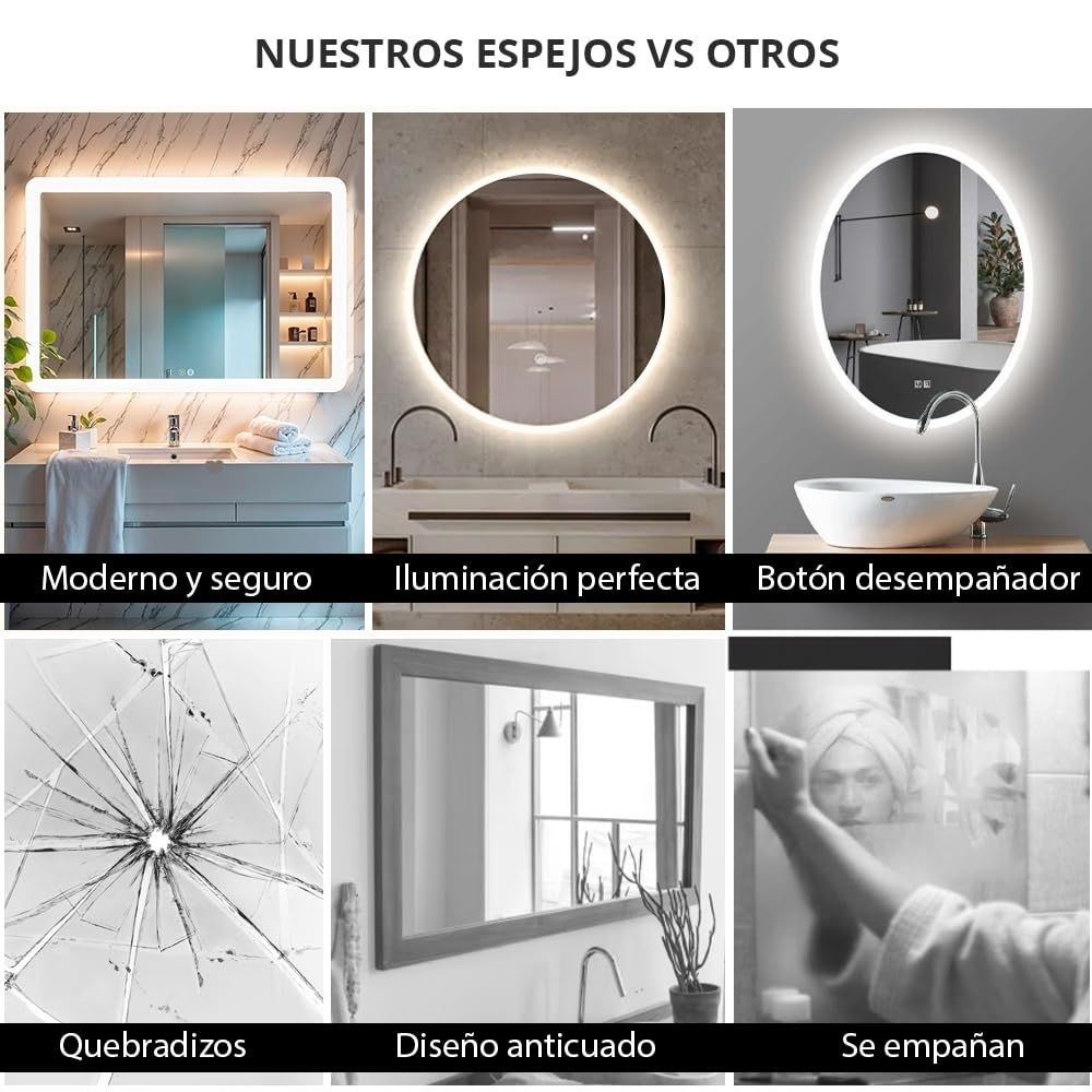 Esquema de dimensiones y formatos disponibles del espejo asimétrico y ovalado Marctani.