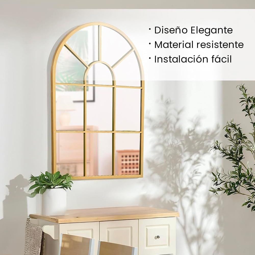 Detalle del marco de metal robusto del espejo ventana de diseño industrial Marctani.
