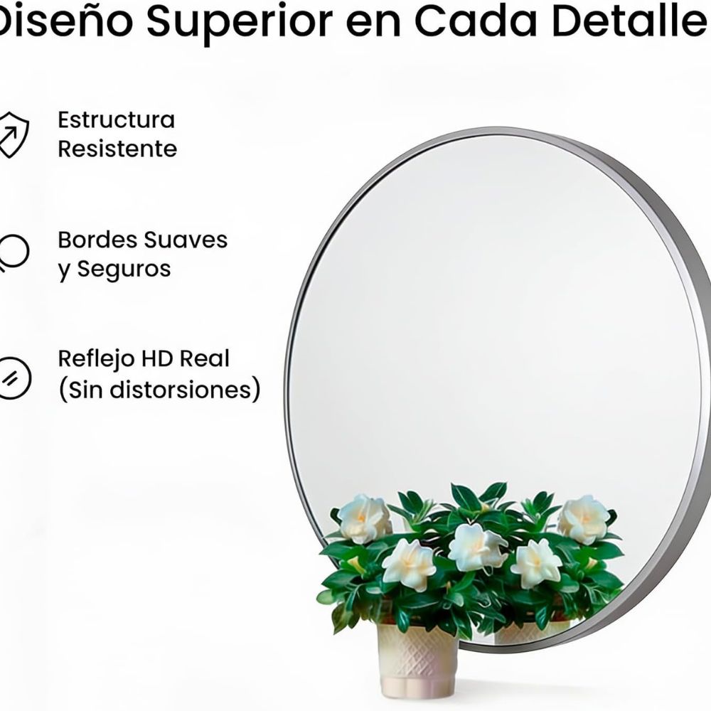Claridad óptica del espejo redondo decorativo plateado de 70x70 cm.