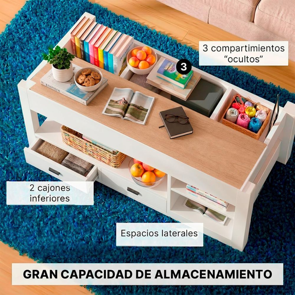 Mesa de centro multifuncional de madera MDF aportando calidez al hogar.