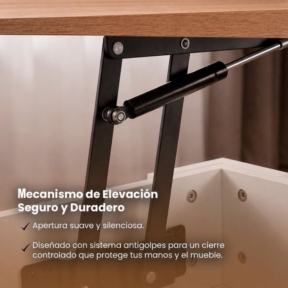 Mesa de centro abatible totalmente extendida para cenas en el salón.