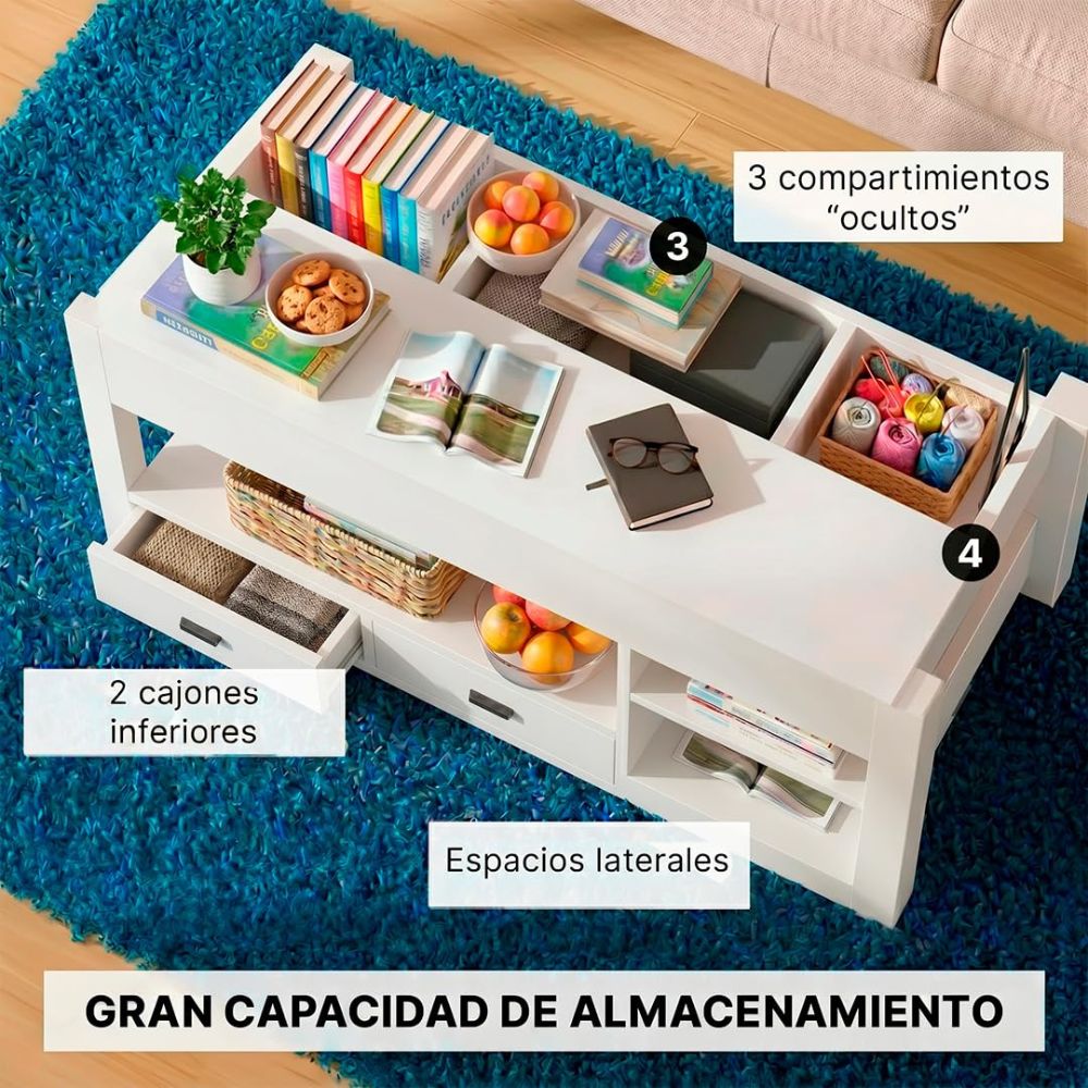 Mesa de centro multifuncional de madera MDF aportando calidez al hogar.