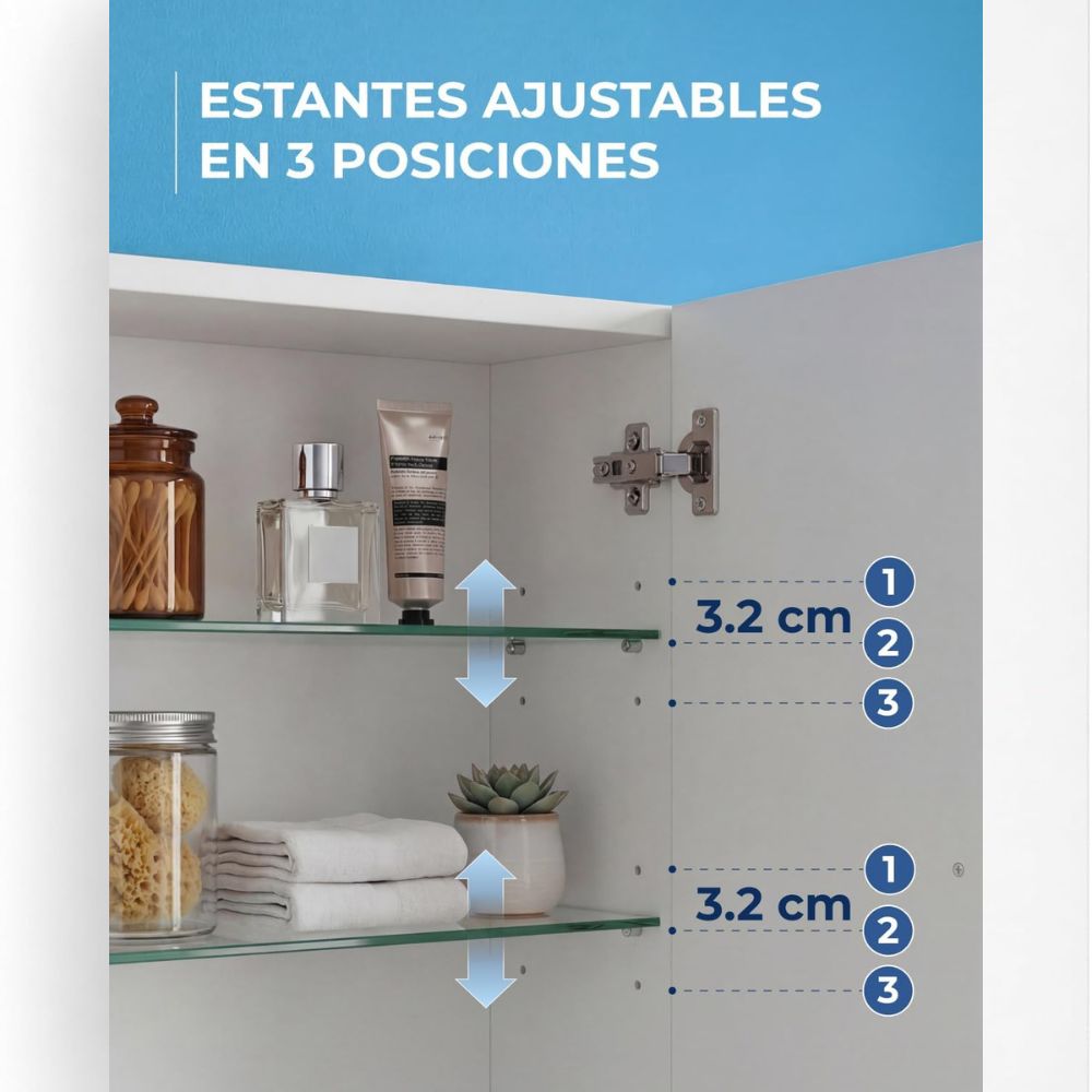 Esquema de medidas del armario de baño compacto de 55x40x13 cm.