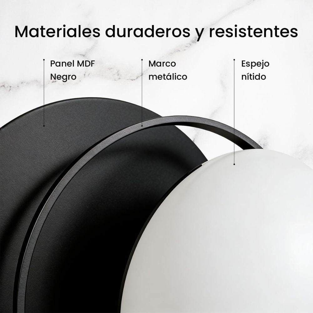 Perfil de metal negro resistente del espejo decorativo redondo de 50x50 cm.