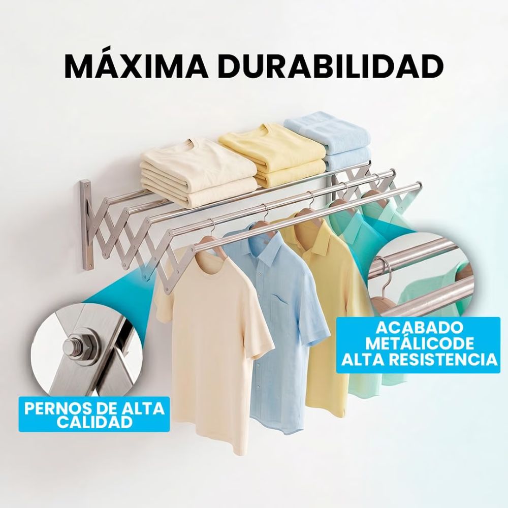Detalle de las 5 barras de acero inoxidable resistentes al óxido.