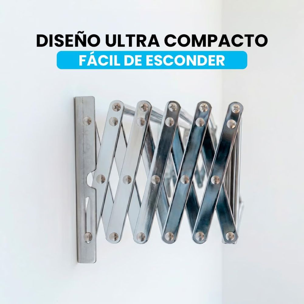 Tendedero de pared extensible instalado optimizando el espacio de un balcón.