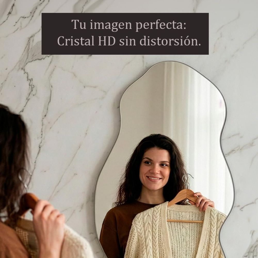 Espejo Irregular de Pared con Marco de Aluminio Negro - Marctani