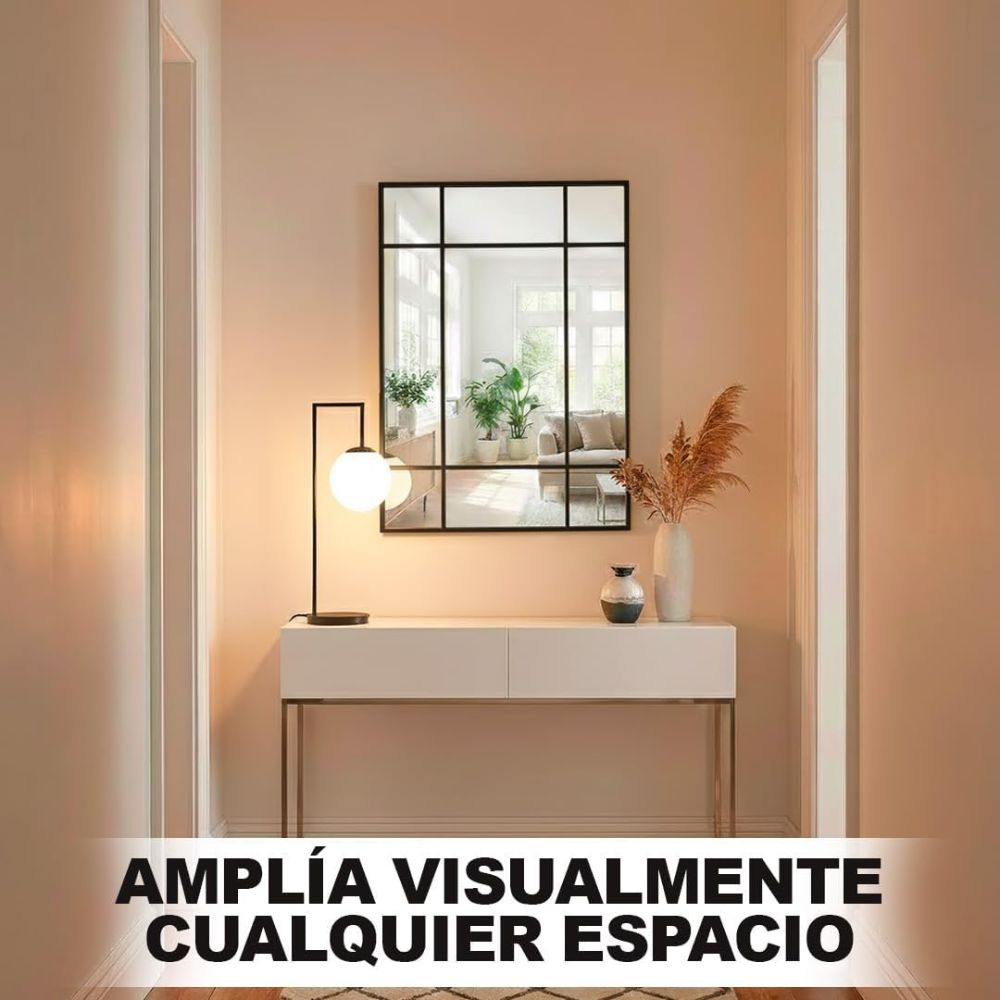 Marctani Espejo Ventana Decorativo 90x60 cm, Metal, Industrial (Negro/Dorado)