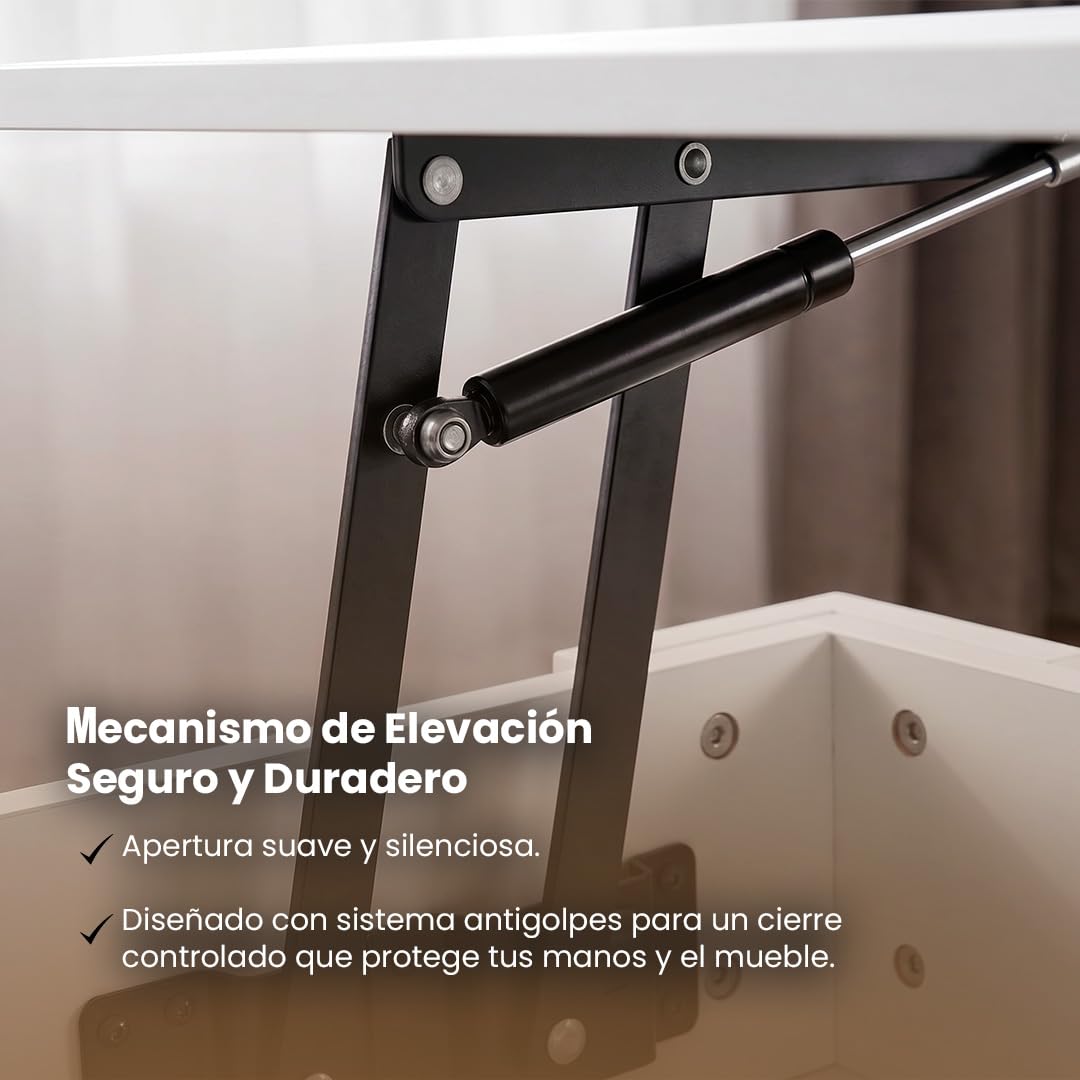 Mesa de centro abatible totalmente extendida para cenas en el salón.