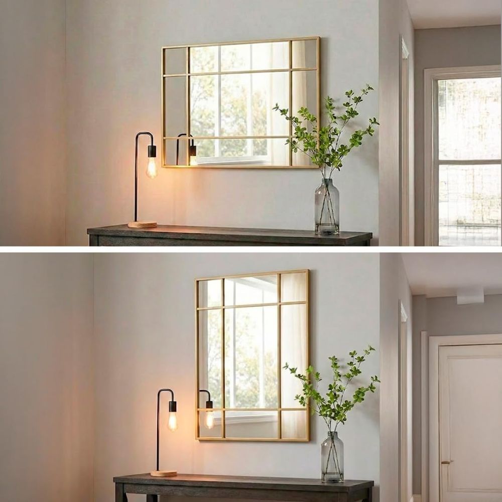Marctani Espejo Ventana Decorativo 90x60 cm, Metal, Industrial (Negro/Dorado)