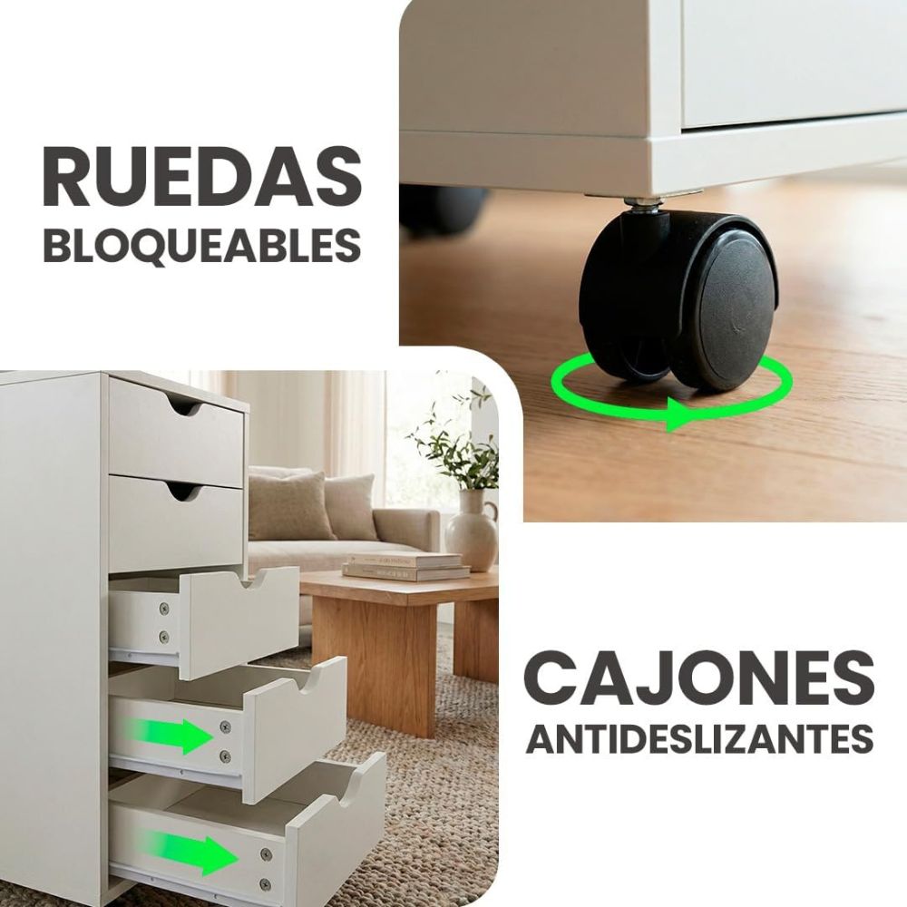 Mueble archivador de madera de 20 kg ubicado bajo un escritorio operativo.
