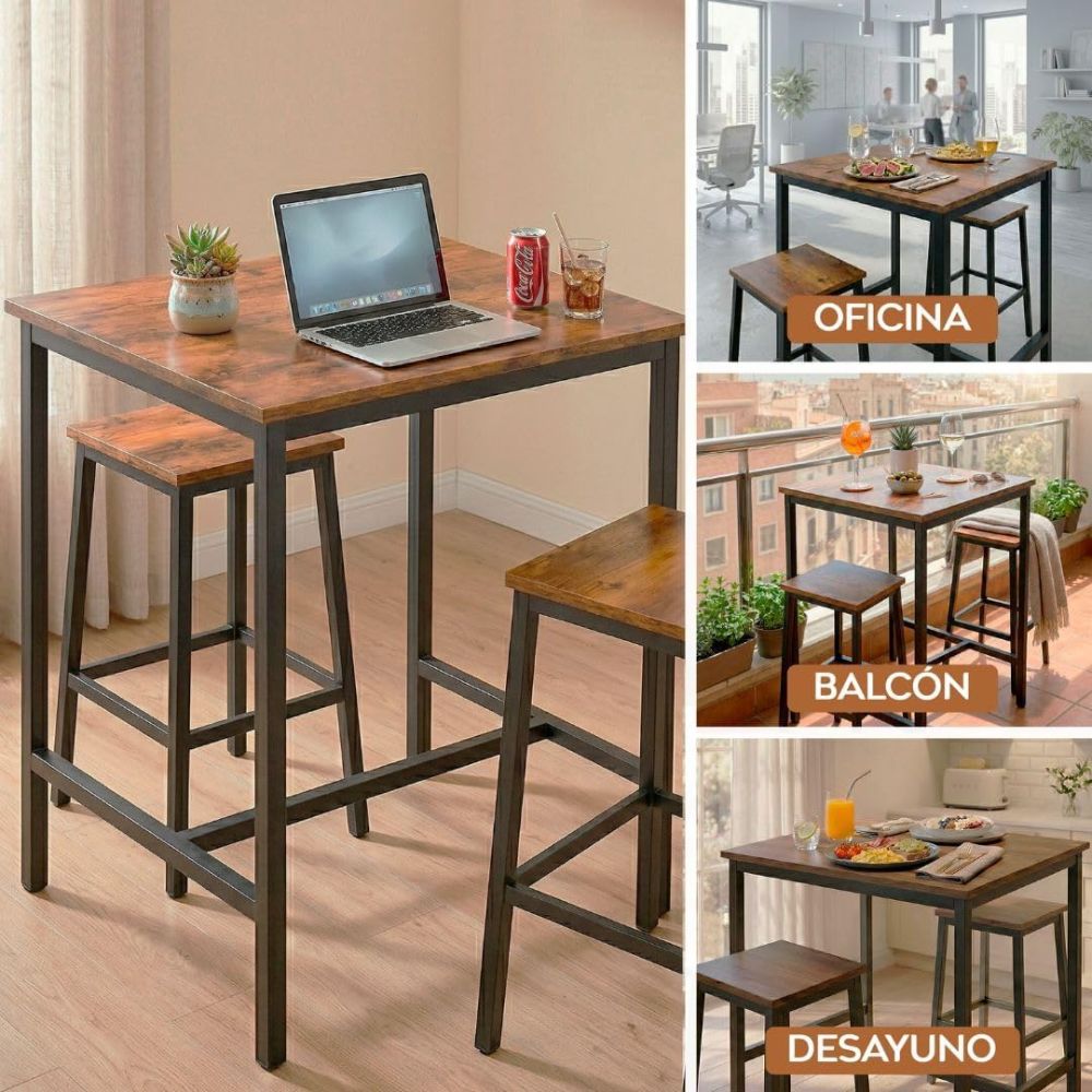 Asientos posicionados debajo de los 90 cm de elevación de la mesa alta de cocina.

