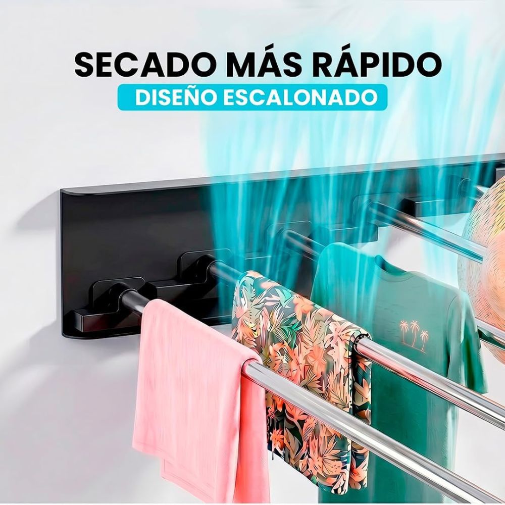 Marctani Tendedero Extensible de Pared, Acero Inoxidable, 30kg (Blanco/Negro, Varias Medidas)