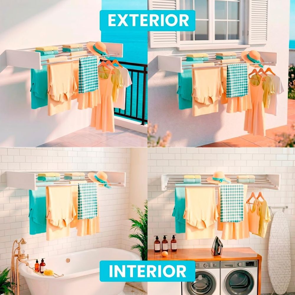 Marctani Tendedero Extensible de Pared, Acero Inoxidable, 30kg (Blanco/Negro, Varias Medidas)