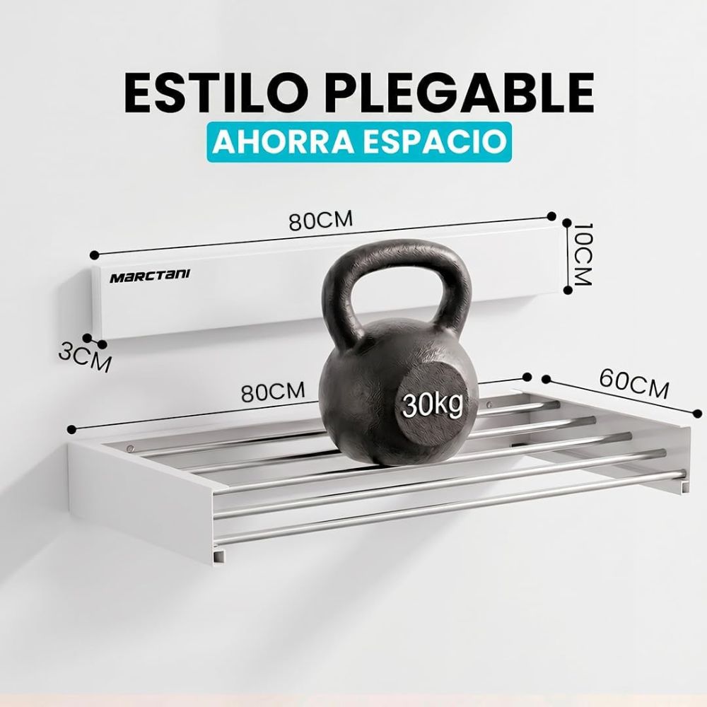 Marctani Tendedero Extensible de Pared, Acero Inoxidable, 30kg (Blanco/Negro, Varias Medidas)