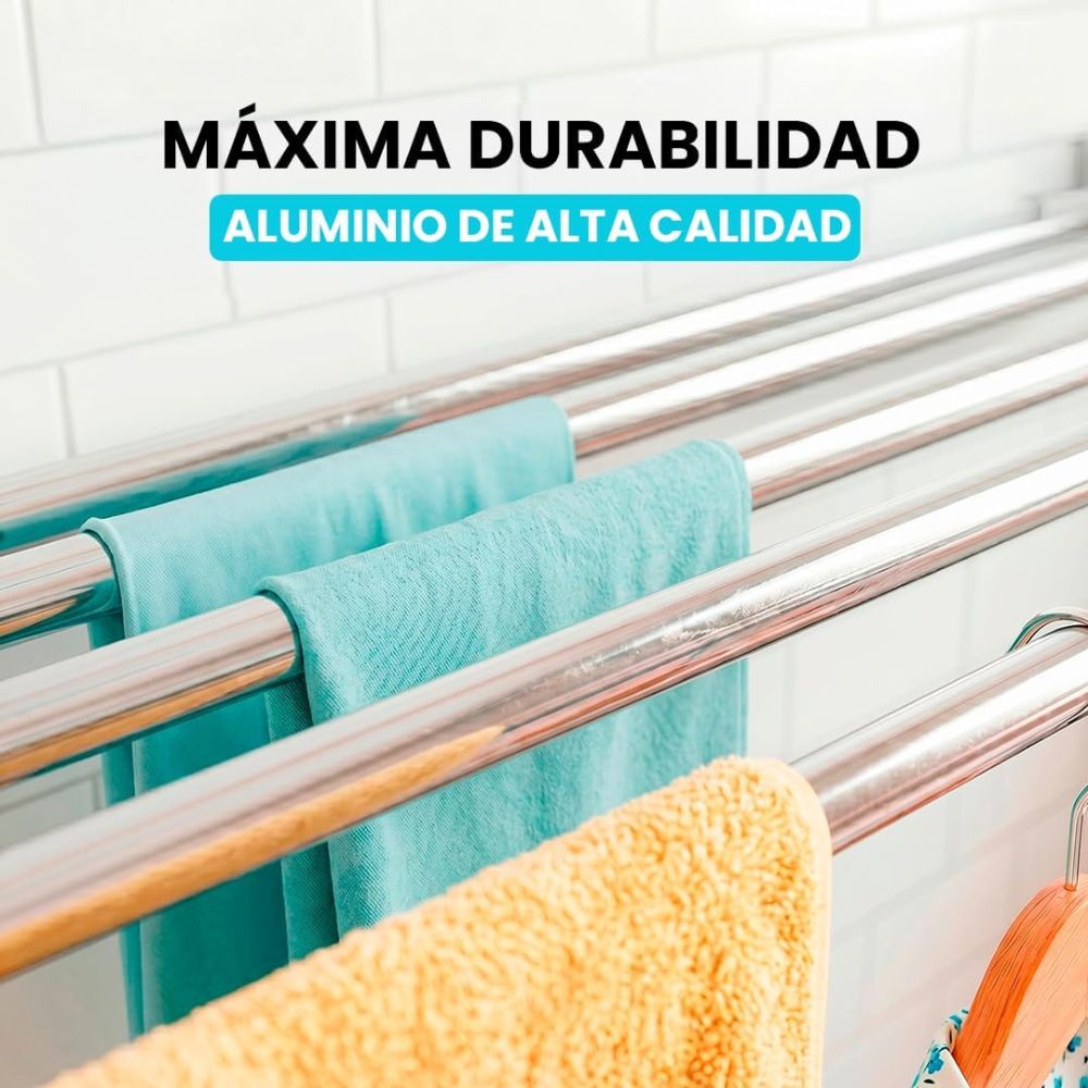 Marctani Tendedero Extensible de Pared, Acero Inoxidable, 30kg (Blanco/Negro, Varias Medidas)