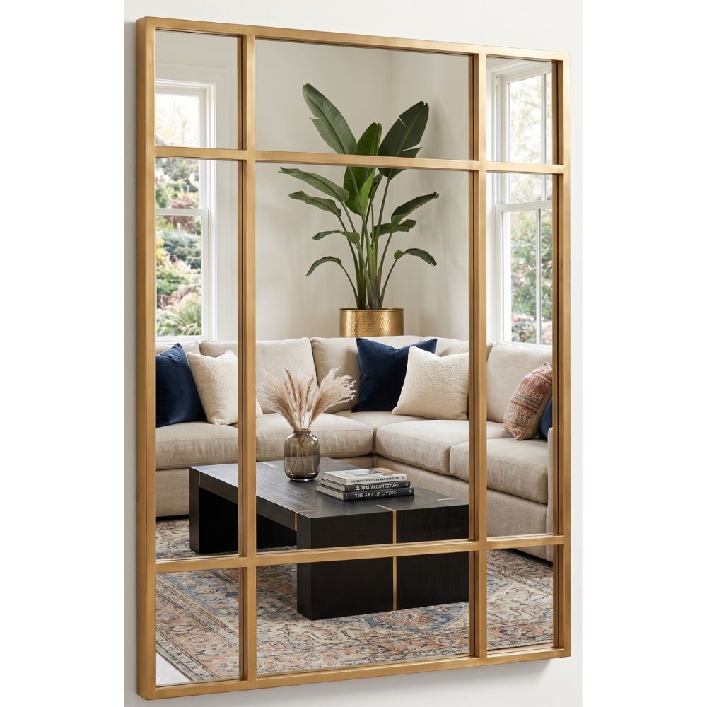 Marctani Espejo Ventana Decorativo 90x60 cm, Metal, Industrial (Negro/Dorado)