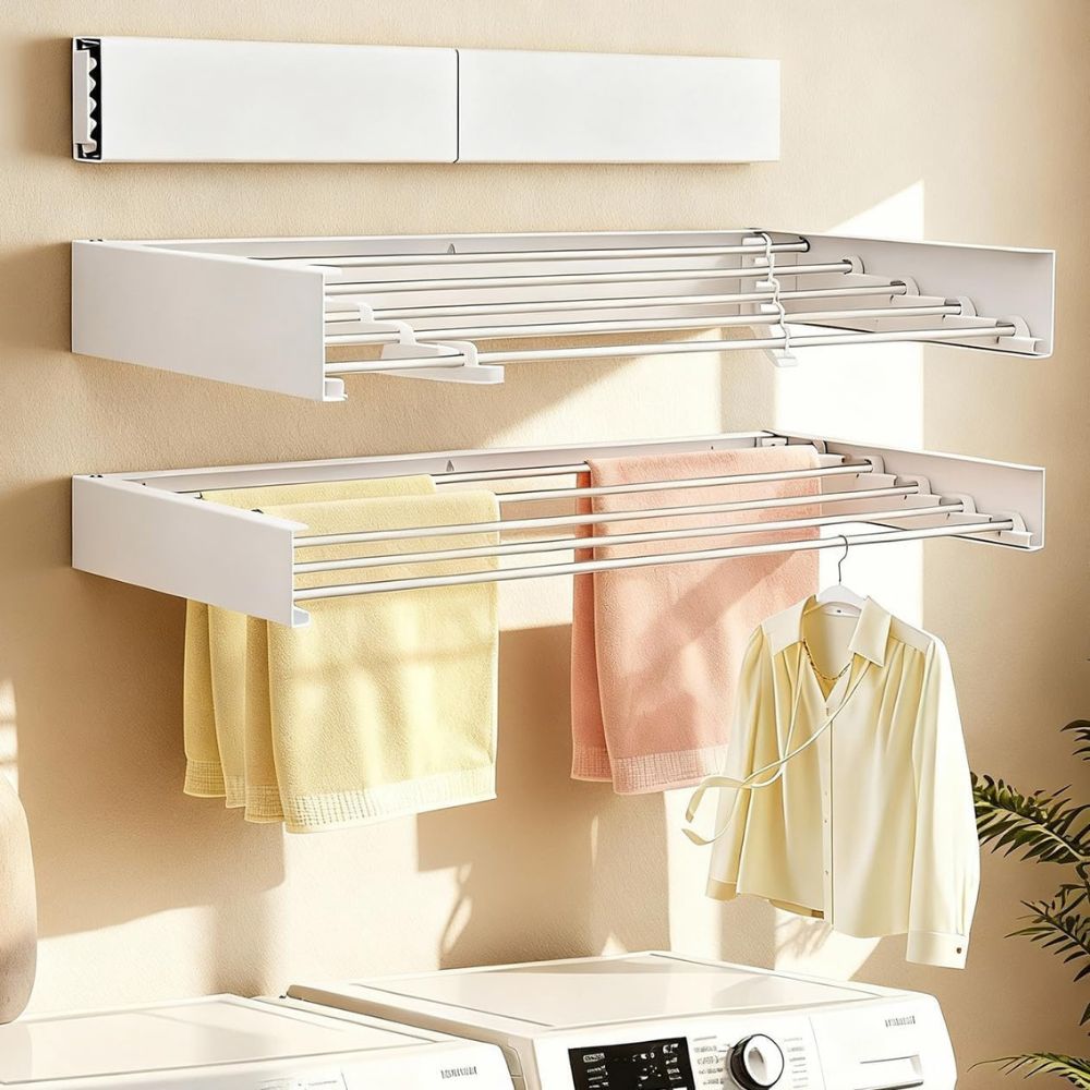 Marctani Tendedero Extensible de Pared, Acero Inoxidable, 30kg (Blanco/Negro, Varias Medidas)