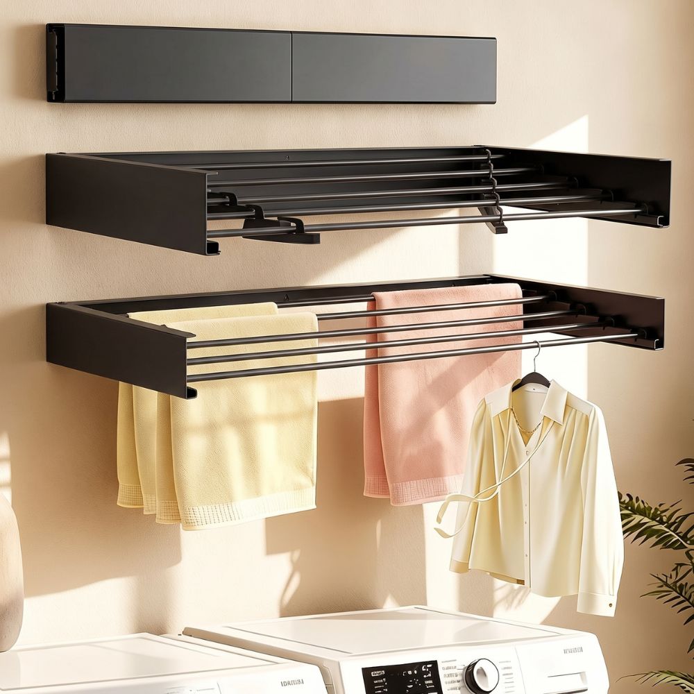Marctani Tendedero Extensible de Pared, Acero Inoxidable, 30kg (Blanco/Negro, Varias Medidas)
