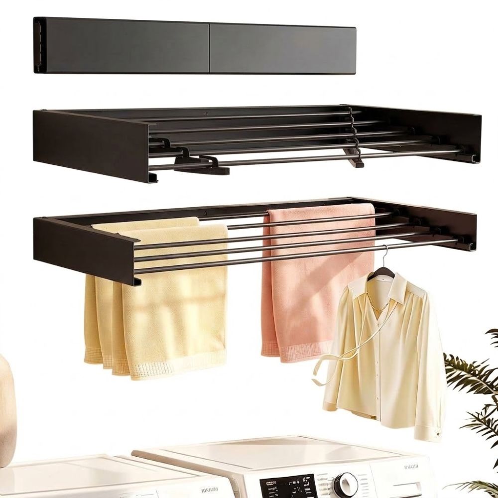 Tendedero extensible de pared Marctani en color blanco, fabricado en acero inoxidable para interior y exterior.
