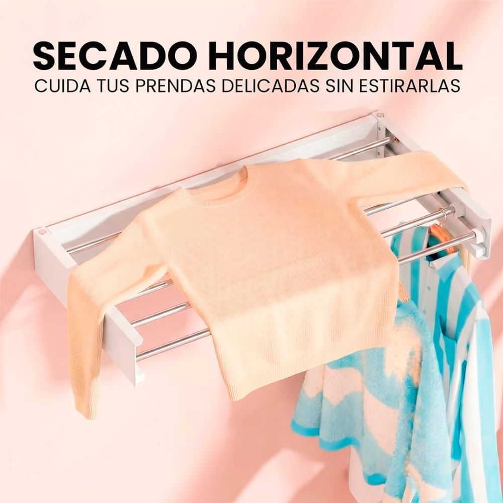 Marctani Tendedero Extensible de Pared, Acero Inoxidable, 30kg (Blanco/Negro, Varias Medidas)