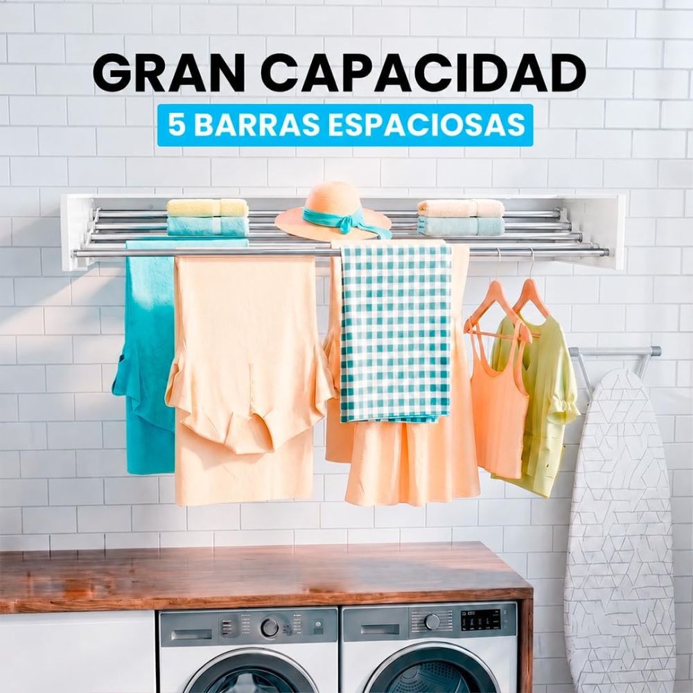 Marctani Tendedero Extensible de Pared, Acero Inoxidable, 30kg (Blanco/Negro, Varias Medidas)