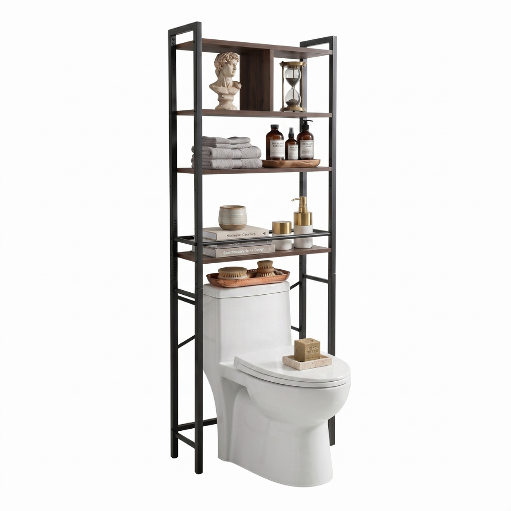 Estantería de baño sobre inodoro Marctani de 4 niveles en madera MDF para ahorro de espacio